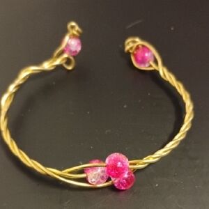 Handmade Bras Wire Pink Beaded Bracelet/Arm Band